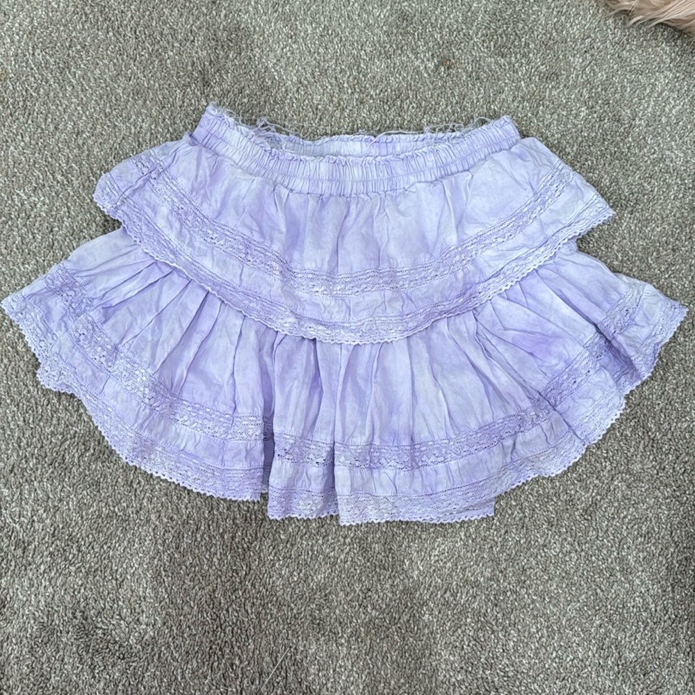 loveshackfancy, ruffle mini skirt, violet splash hand dye, size small-never worn